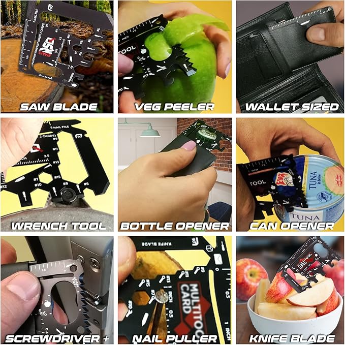37-in-1 Credit Card Tool Black & Silver Sets Men's Gifts (2 Sets in 1 Pack). Wallet Multitool Card Tool Gift. Wallet Multitool Card Tool Gifts for Dad. Best Gifts for Men Who Have Everything