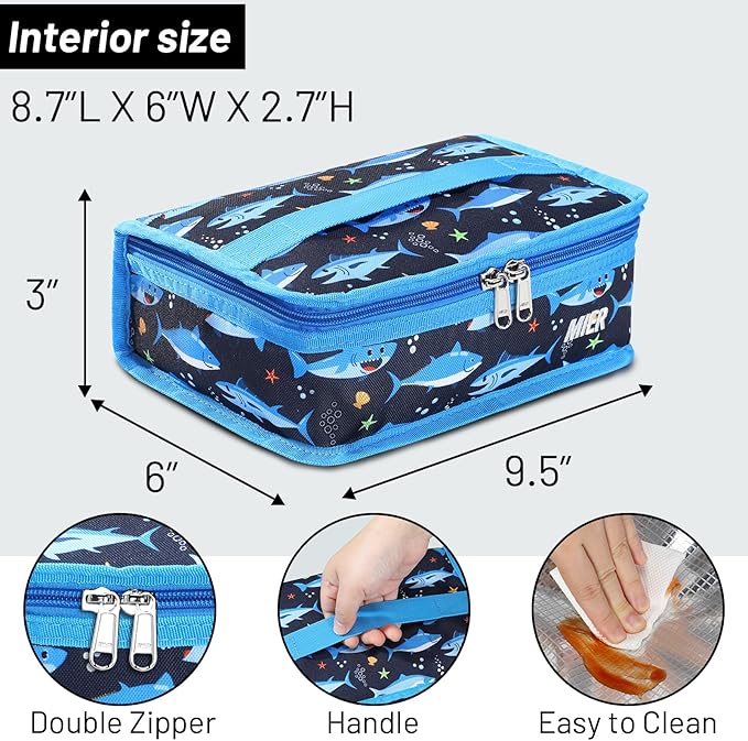 MIER Portable Thermal Insulated Cooler Bag Mini Lunch Bag for Kids, Blue Shark