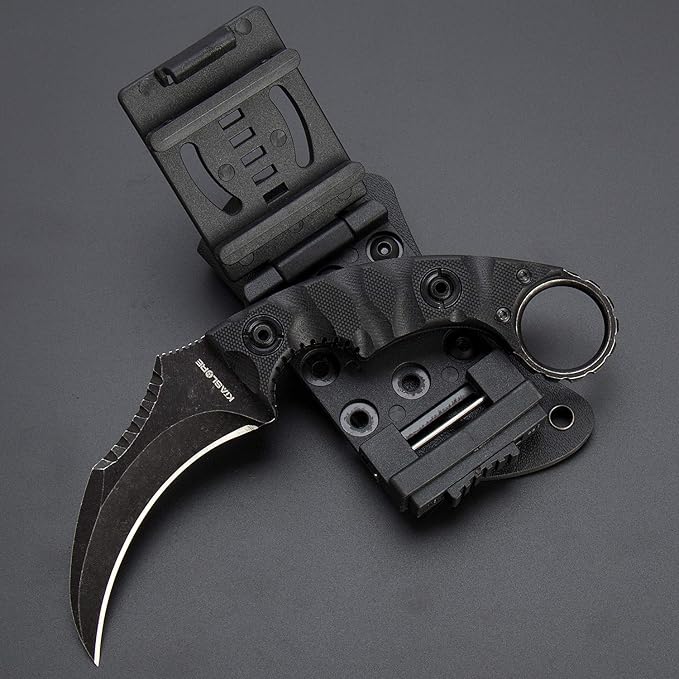 1911K Tactical Knife Fixed Blade Teeth Knife D2 curved Blade & G10 Handle for Outdoor Survival, Camping, Bushcraft and Hunting, with Sheath (Stonewashed, 180)