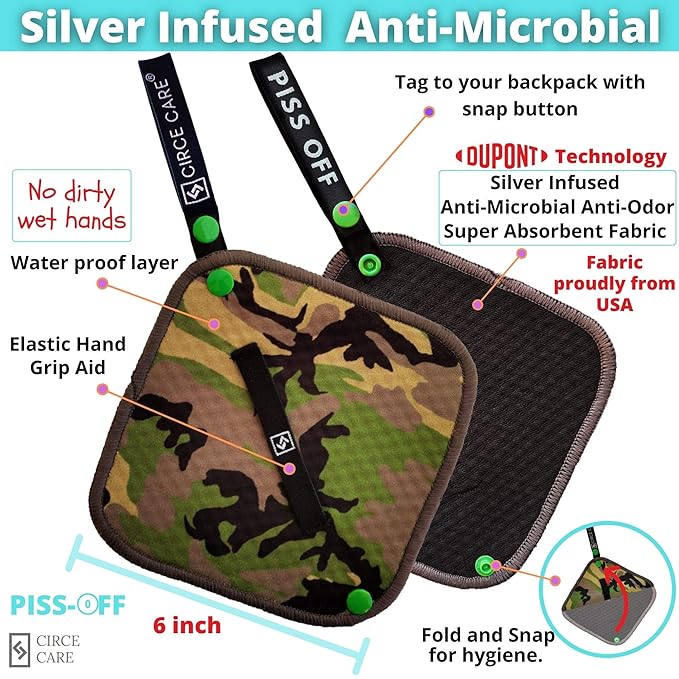 Pee Cloth: Silver Infused Pee rag for Women who Pee Outdoors, Reusable Absorbent Wipes, Ecofriendly alt. to Toilet Paper, Female Urination Solution for Camping, Hiking, Travel (1pc Camo)