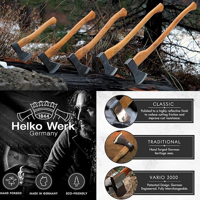 1844 Helko Werk Germany Traditional Rheinland Pack Axe - Made in Germany Compact Lightweight Axe for backpacking camping Long Hatchet - Head 1.5 lbs, Handle 20 in. (Rheinland Pack Axe) #11327