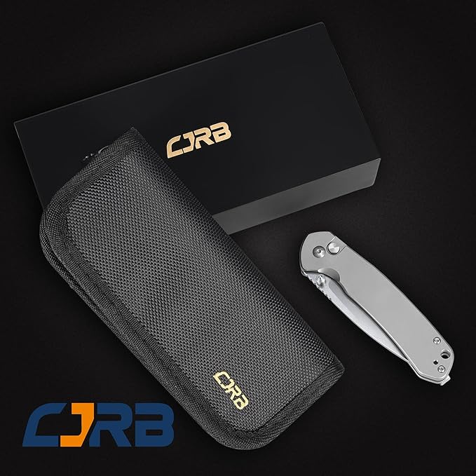 CJRB CUTLERY Pocket Knife Pyrite (J1925) Button Lock EDC Small Foldable Knife AR-RPM9 Steel Blade and Titanium Handle Silver Outdoor for Men Women for Gifts