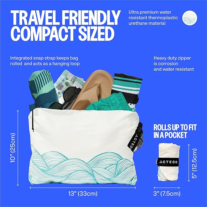 Acteon Wet Dry Travel Bag, Splash Water Resistant & Heavy Duty Zipper Reusable Bags, Small Pocket-Friendly Pouch for Cloth Baby Diaper, Dirty Laundry Clothes, Swimsuit, Toiletries, Beach, Pool & Gym