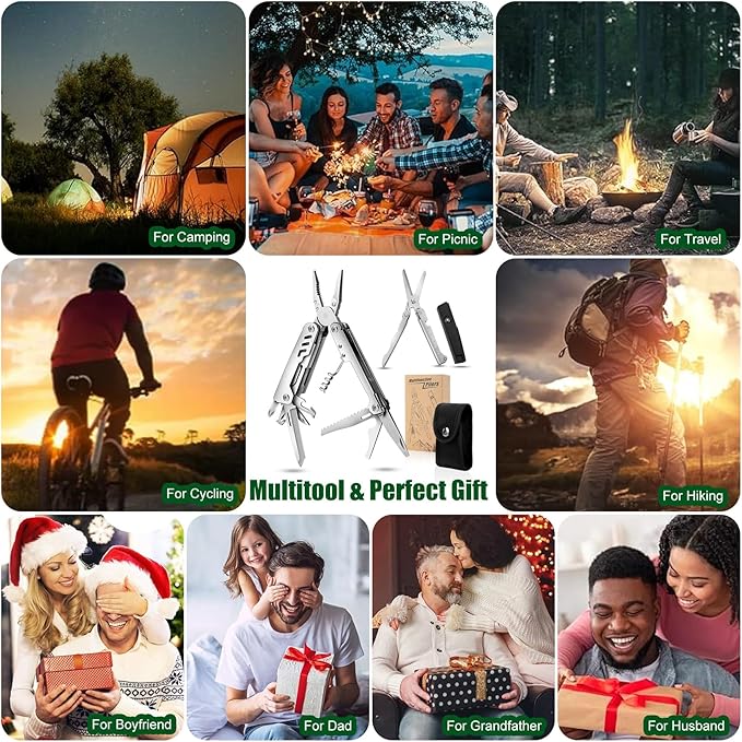 24-in-1 Multitool, AWY68ZMGO Multitool Plier with Scissor, Saw, Screwdriver, Fire Starter, Whistle, Security Lock, etc. Multitool Knife for Camping, Hiking, Simple Repair, Gift for Friend