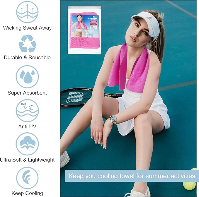 1PACK Microfiber Sweat Towel Stay Cooling Ice Towels for Yoga,Sport,Running,Gym,Workout,Camping,Fitness,Workout Breathable Soft Chilly Neck Wraps Premium Fine Towels, Pink, SFDJ050624