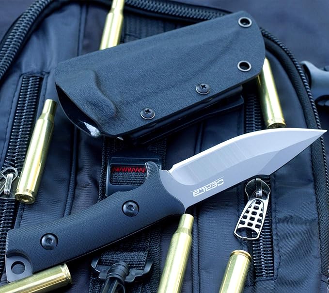OERLA TAC Knives OLF-1009 Fixed Blade Outdoor Camping Hunting Field Knife 420HC Stainless Steel with Black G10 Handle Waist Clip EDC Kydex Sheath