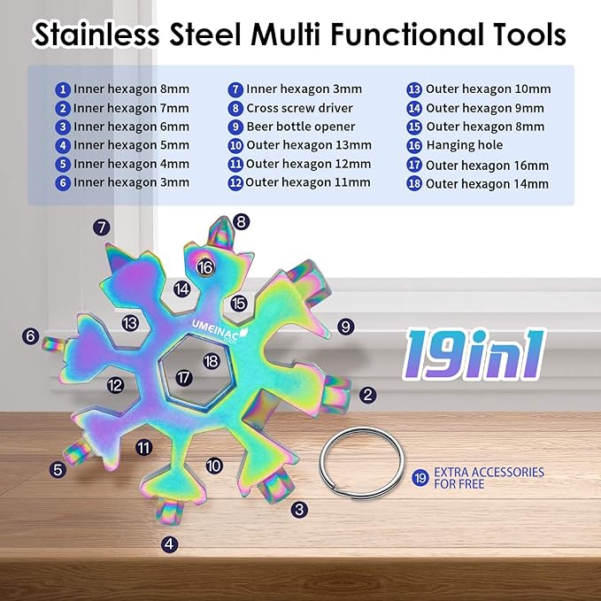 19 in 1 Snowflake Multitool Keychain Multi Tool, Snowflake Multi-Tool Key Chain Multitool Snowflake Wrench Screwdriver Tools Gadgets Gifts For Men
