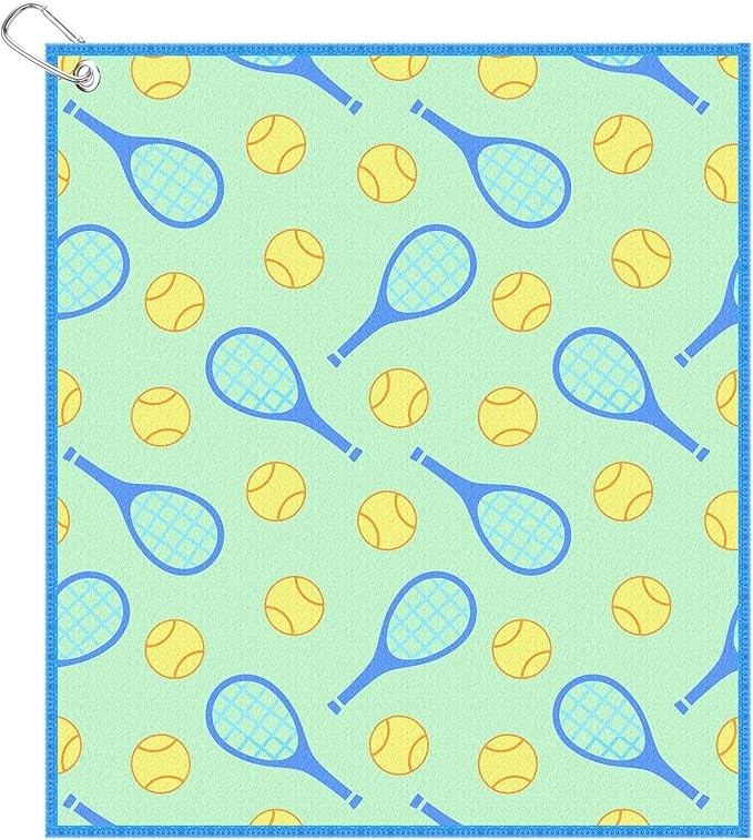 15 x 17 Inch Microfiber and Cotton Sports Towels Athletic Sports Gifts Funny Prints Sports Themed Gifts with Hook Clip for Men Women Sports Gym Accessories (Green,Tennis)