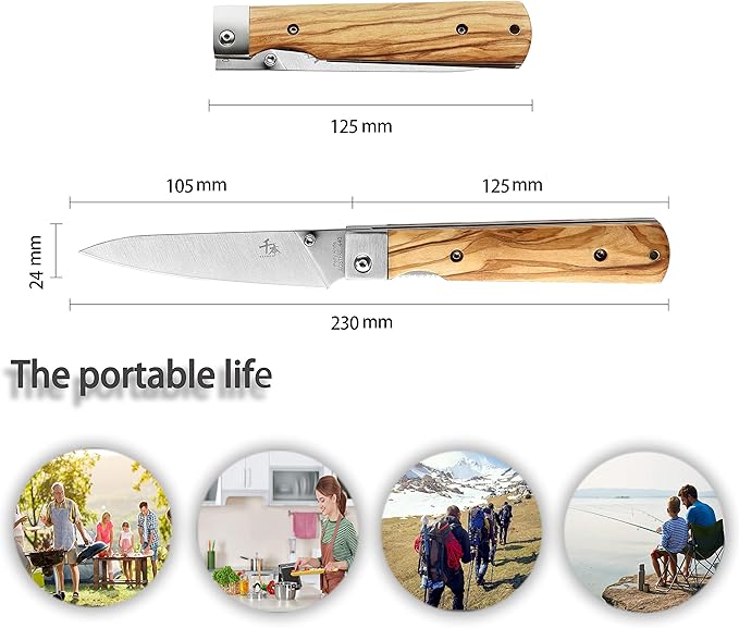 440A stainless steel Ultra sharp pocket folding Japanese peeling utility knife Natural Olive Handle Camping trip Outdoor Portable knife