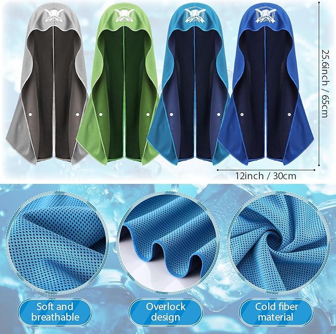 4 Pcs Cooling Hoodie Towels for Hot Weather Cooling Towels for Neck and Face Head UPF 50 Sweat Absorbent Cooling Neck Wraps Sweat Towel for Baseball Sports, Yoga, Gym, Fitness