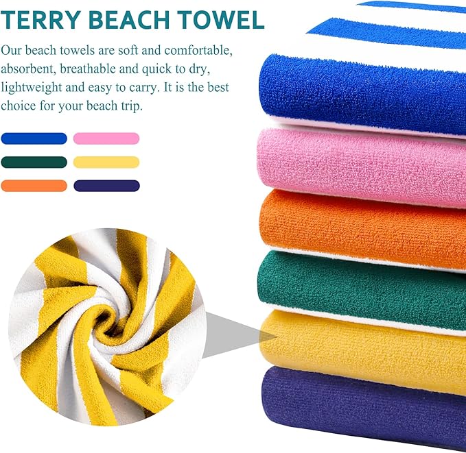 4 Packs Oversized Stripe Beach Towel Thin Terry with Towel Bands Set XL Extra Large Big Clearance Pool Travel Accessories Essentials Soft Absorbent Swim Bath Towels Bulk Men Women Adults Gift Yellow