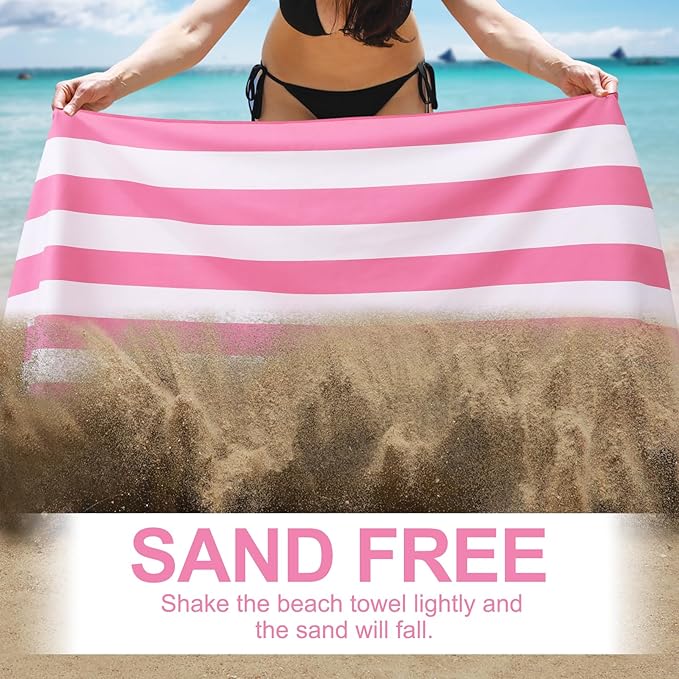 2 Packs Microfiber Oversized Lightweight Thin Beach Towel Sandproof Compact Quick Dry Clearance Towels Extra Large Sand Free Travel Beach Essentials Accessories Women Adult Gift Pink Stripe Vortex