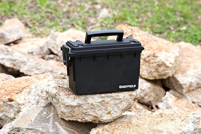 Sheffield 12629 Ammo Storage Box, Stackable .30 Cal Field Boxes, Water and Dust Resistant, Lockable, Made in USA, Black (Pack of 6)