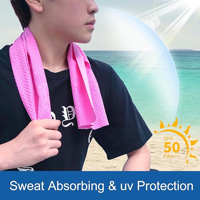 1PACK Microfiber Sweat Towel Stay Cooling Ice Towels for Yoga,Sport,Running,Gym,Workout,Camping,Fitness,Workout Breathable Soft Chilly Neck Wraps Premium Fine Towels, Pink, SFDJ050624