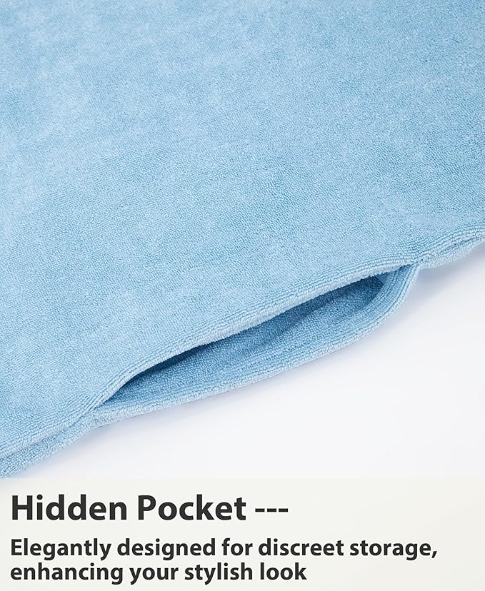 Weecreeture Hooded Towel Poncho with Zipper and Pocket, Surf Poncho for Men and Women, Beach Bath Changing Robe Cover Up Light Blue L