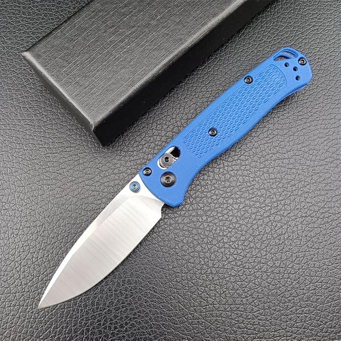 6.5In Thumb Mini Folding Pocket Knife, EDC Lightweight Manual Studs Open Stain Blade Plain Edge Fiberglass Handle With Belt Clip, Axis Lock,Gift for Man (Blue)