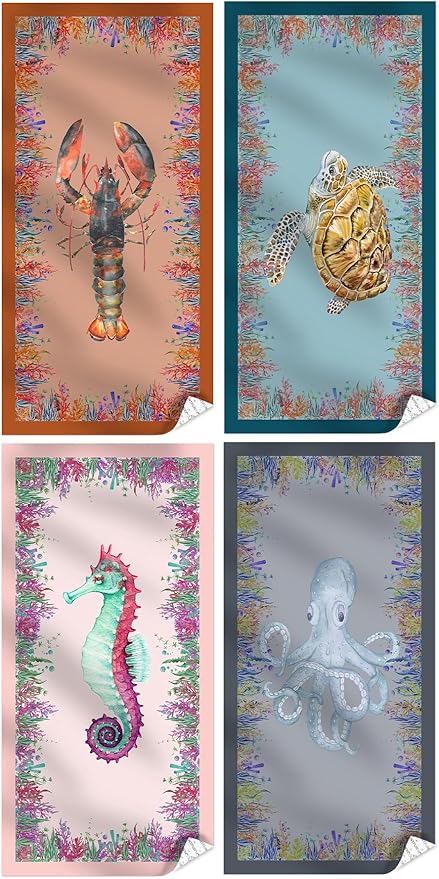 4 Packs Luxury Oversized Microfiber Beach Towel 32x63 Inch Shark Turtle, Double Sided Quick Dry Sandrpoof Compact, Adult Extra Large Chair Towel Over Bulk Set Sand Free Thin Sand Repellent Anti Repels