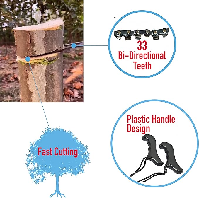 24 Inches Pocket Chainsaw with 33 Bi-Directional Cutting Teeth/Blades, Outdoor Survival Gear, Hand Saw, With Carry Pouch,For Camping,Hunting,Tree Branch Cutting,Hiking,BackPacking