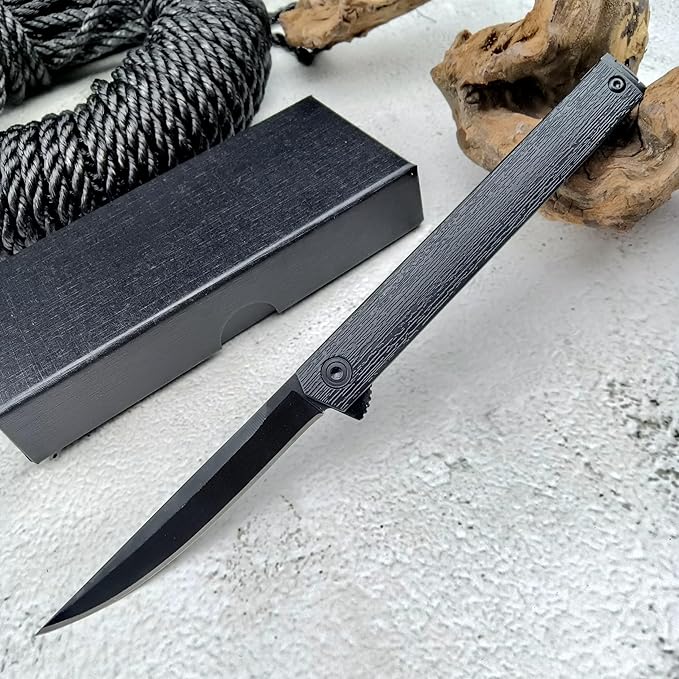 7.76in CEO Flipper Pocket Folding Knife, Liner Lock Knife Gentleman's Knife with Pocket Clip, 8Cr13Mov Steel Black Blade and Nylon Glass Fibre Handle,Camping EDC for Men (black blade)