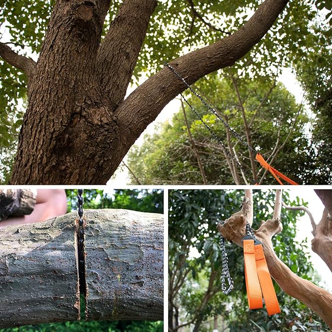 24 Inch Pocket Chain Rope Saw Portable Hand Saw With Sharp Teeth Blades for Survival Gear, Camping, Hunting, Tree Cutting or Emergency Kit