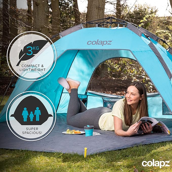 Colapz Beach Tent Pop Up Shade. Luxury Holiday Shade SPF50+ Easy to Use Pop Up Beach Tent. Portable & Lightweight Cabana. Wind & Sun Shelter