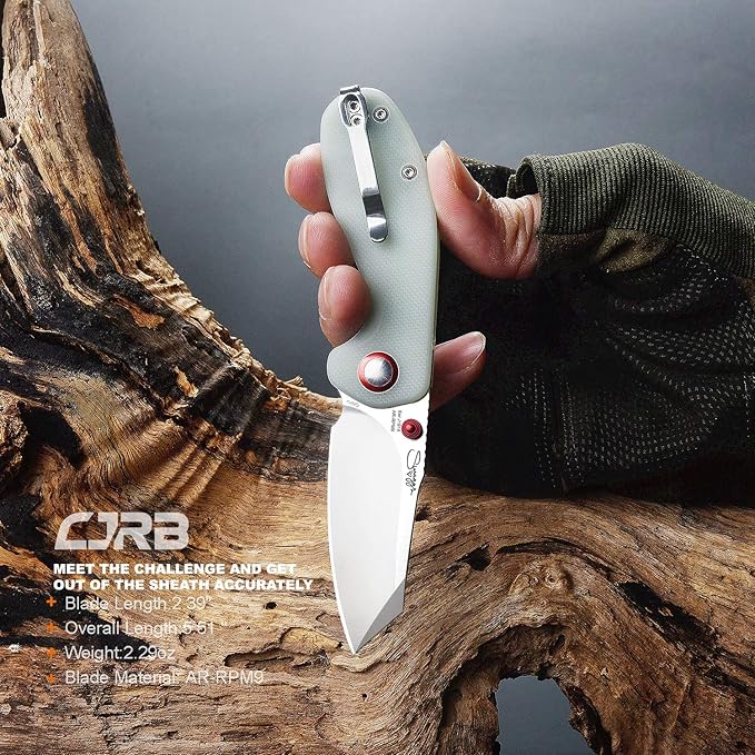 CJRB Maileah Pocket Knife with 2.39’’ AR-RPM9 Powder Steel Blade Folding Knife with G10 Handle Tactical Knife EDC Knife Pocket Knife for Men Ideal for Outdoor Survival Camping Hunting, 1918 Natural Green