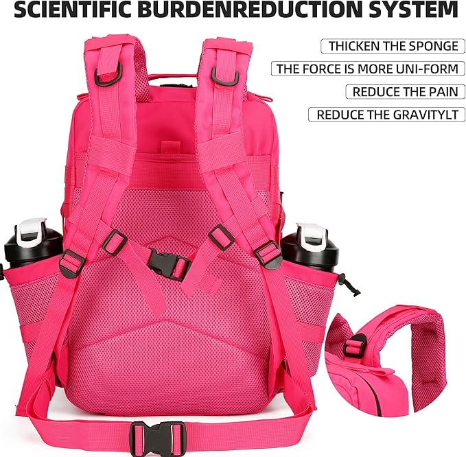 45L Military Tactical Backpack Hiking Backpacks Tactical Gear Camo Back Pack Army Molle Bag Rucksack Fitness Daypack (Pink)
