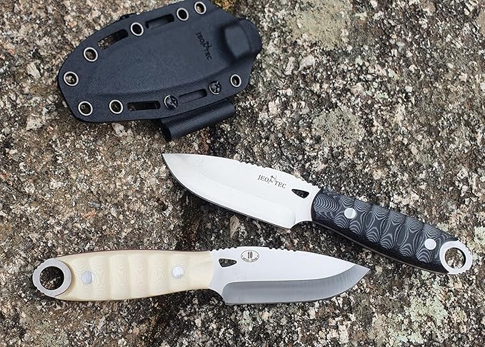 JEO-TEC Nº10 Bushcraft Survival Knife | Full Tang Fixed Blade Outdoor Camping Utility Hunting Knife In Kydex Sheath | MOVA Steel Fire Starter Scraper | Gift For Him
