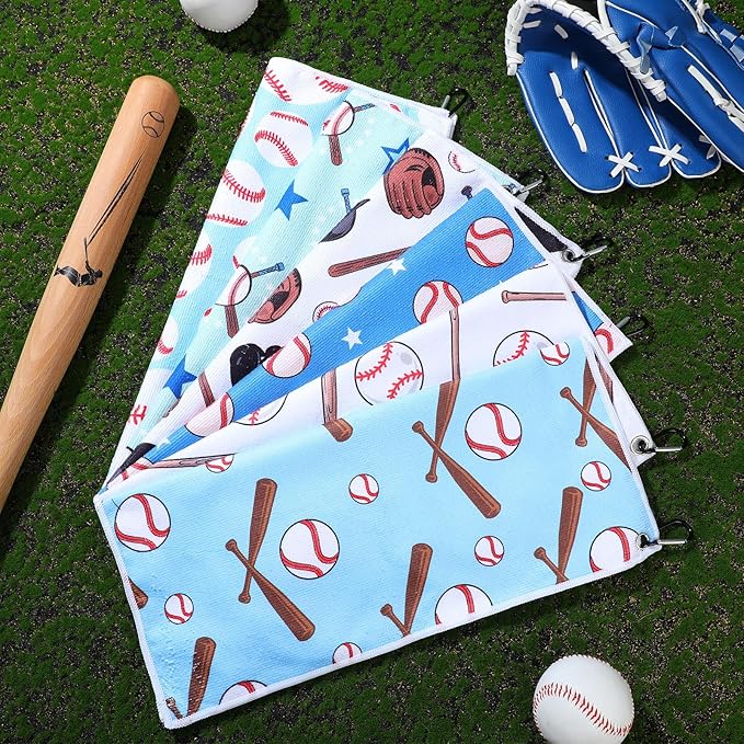 6 Pcs Soft Baseball Towel 15 x 17 Inch Absorbent Fast Drying Baseball Towel Baseball Gift for Women Funny Hand Towel with Clip for Women Men Sports Player Fitness Baseball Accessories