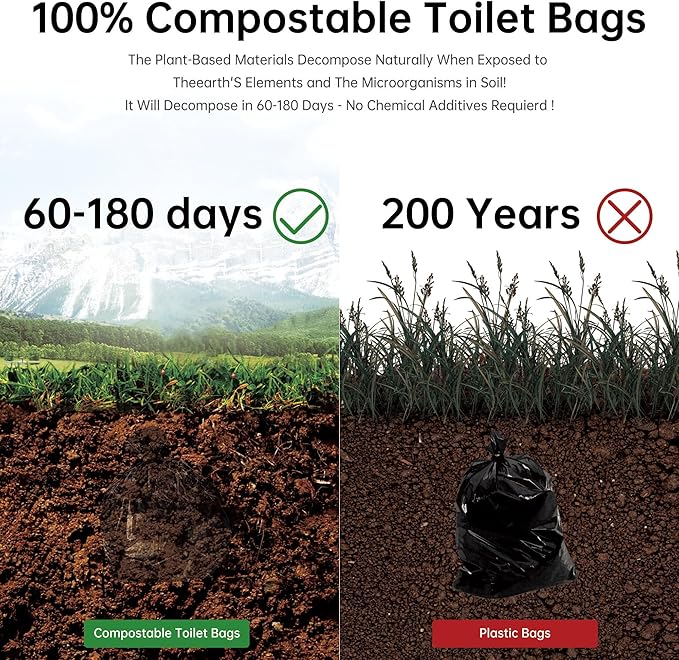 25/50 / 75 Pcs Portable Camping Toilet Bags,5 Gallon Compostable Toilet Replacement Bags for Camping Toilet, Portable Potty Bags for Outdoor Camping