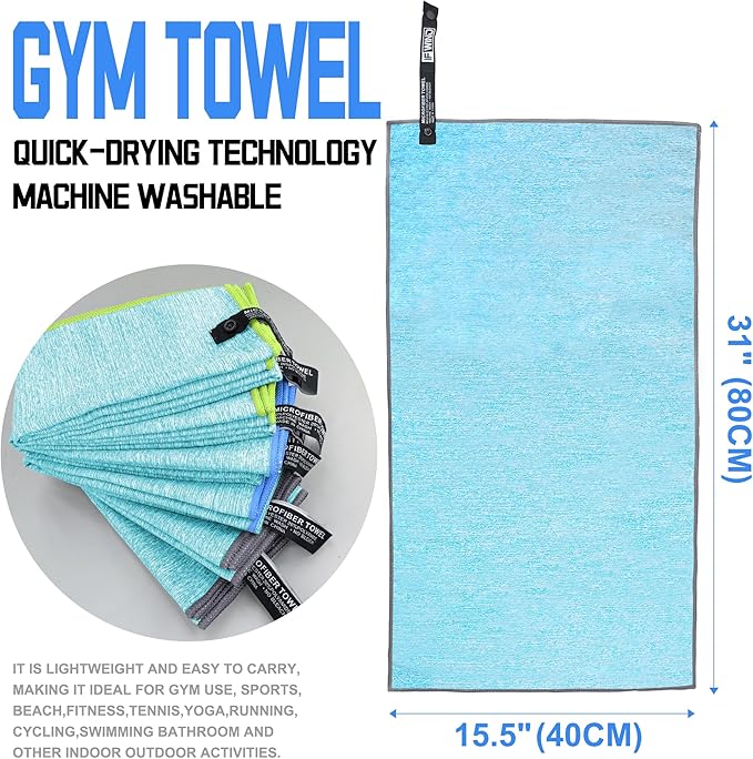 6 Pack Microfiber Gym Towels for Working Out,Fast Drying Workout Accessories Sweat Towels for Gym Gear,Gym Towels for Men & Women,Sports Exercise Fitness Gear Tennis Towels for Body Hot Yoga