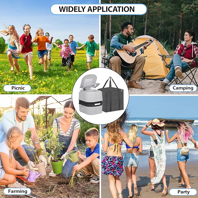 HSM 6.4 Gallon Waste Tank Portable Toilet for Camping RV Boating Fishing Indoor Outdoor Toilet Compact Double-outlet Anti-leak Seal Ring Commode with Travel Bag Sprinkling Bottle