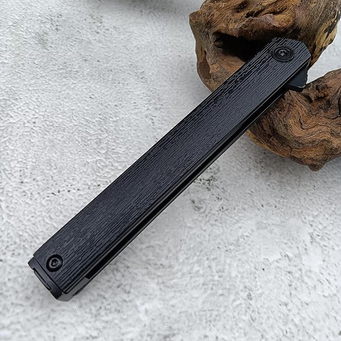7.76in CEO Flipper Pocket Folding Knife, Liner Lock Knife Gentleman's Knife with Pocket Clip, 8Cr13Mov Steel Black Blade and Nylon Glass Fibre Handle,Camping EDC for Men (black blade)