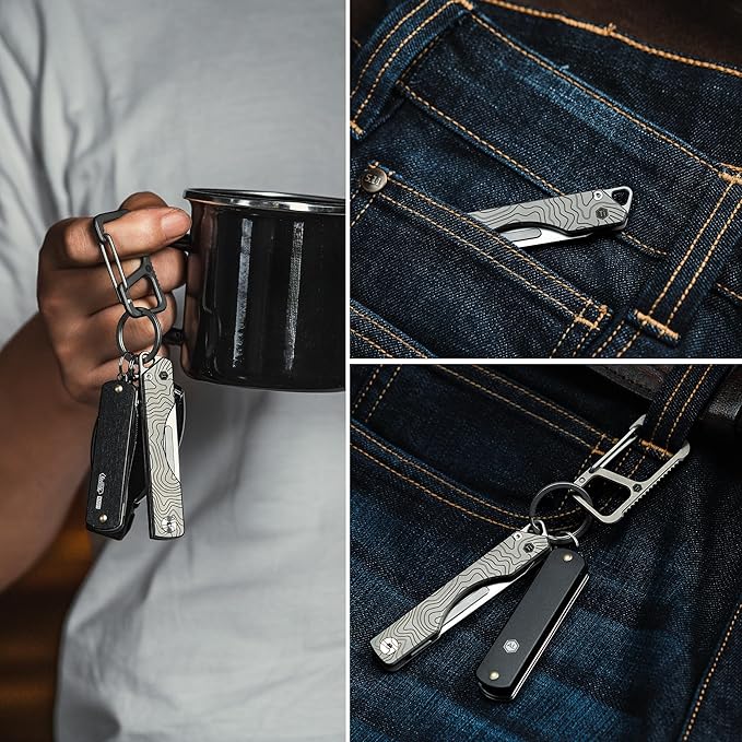 KeyUnity KK01 Titanium Folding Knife, Utility EDC Pocket Knife with #24 Replaceable Blade, for Outdoor Hunting, Camping, Fishing, Hiking for Men & Women (Suminagashi Pattern)