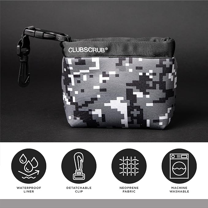 Golf Club and Golf Ball Cleaning Bag, Waterproof Clean Face Technology Liner, Detachable Clip, Machine Washable, Cleans Club Grooves, Dry Exterior (Neoprene or Microfiber Option Available)