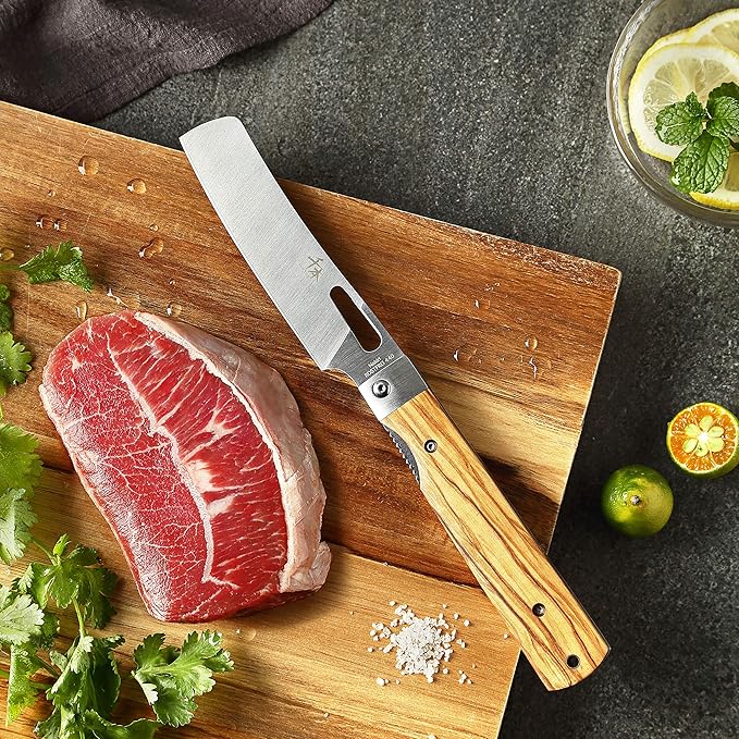 440A stainless steel Gift wrapped 4 piece set sharp pocket folding Japanese chef knife universal peeling knife bread knife set portable kitchen knives with natural olive handle