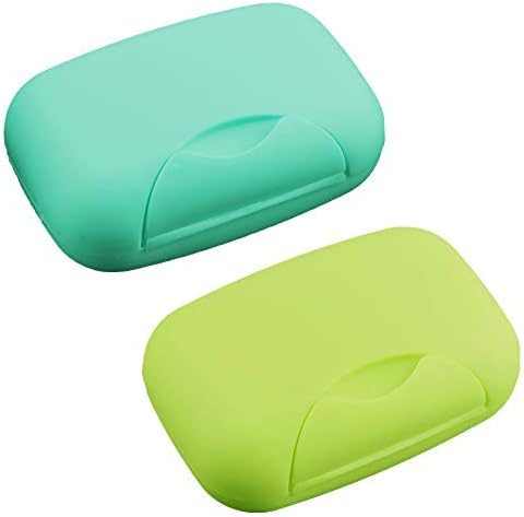 2 Pcs Plastic Soap Case Holder Container Box Home Outdoor Hiking Camping Travel Blue & Lime Green