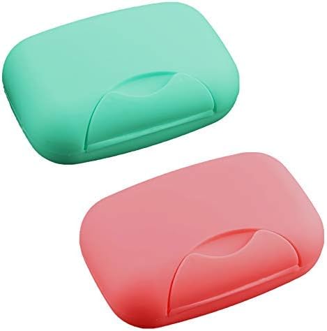 2 Pcs Plastic Soap Case Holder Container Box Home Outdoor Hiking Camping Travel Blue & Pink