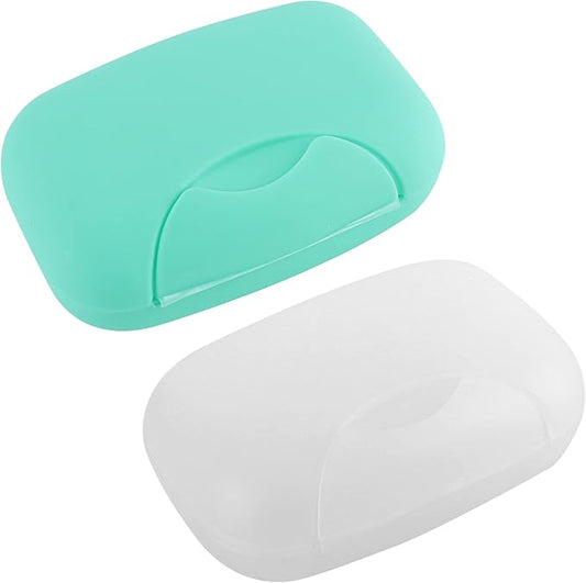 2 Pcs Plastic Soap Case Holder Container Box Home Outdoor Hiking Camping Travel Blue & Clear