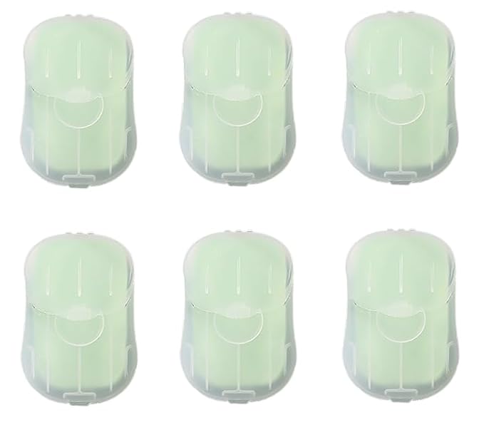6 Box Green Portable Soap Sheets, Mini Portable Travel Soap Paper Sheets Disposable Water Soluble Hand Washing Bath Scented Paper Soap for Outdoor, Camping Hiking, Personal Care