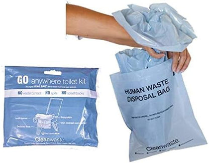 12 Pack GO Anywhere Lightweight Portable Toilet Refill Kit for Camping, Hiking, Backpacking w/ 12 Toilet Waste Kits (Waste Bag with Poo Powder, Zip-Close Storage Bag, Toilet Paper & Moist Towelette)