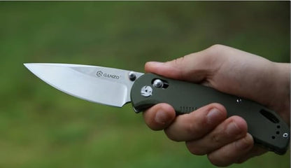 Ganzo G7531 Folding Pocket Knife High 440C Stainless Steel Blade G10 Handle with Clip Hunting Fishing Camping Outdoor EDC Knife (Green)