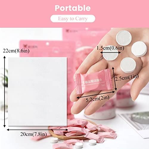 50 Pieces Compressed Towels Tablets, Portable Disposable Cotton Hypoallergenic Dehydrated Expandable Compressed Face Towels Travel Washcloths Coin Tissues for Home Beauty and Outdoors Hiking Camping