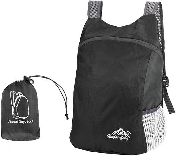 20L Ultra Lightweight Foldable Backpack Small Hiking Rucksack Ultralight Water Resistant Travel Packable Daypack for Men Women for Outdoor Sport Travelling Walking Hiking Camping Biking (Black A)