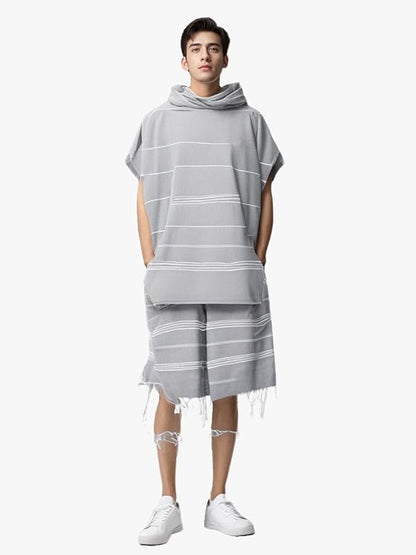 1pcs Large Turkish Cotton Poncho Towel Surf Poncho Changing Towel Robe with Hood and Front Pocket Absorbent Wearable Towel Hooded Beach Towel for Adult Man Women Surf Beach Pool (Light grey, Large)