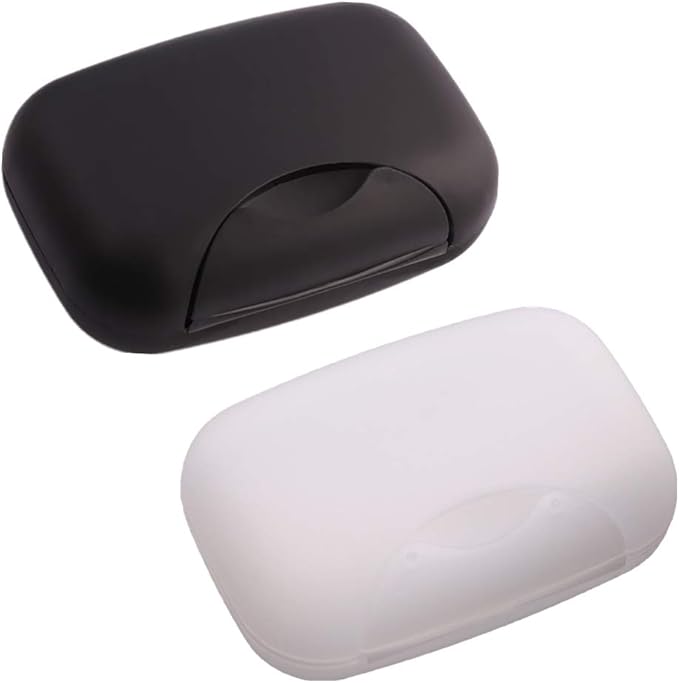 2 Pcs Plastic Soap Case Holder Container Box Home Outdoor Hiking Camping Travel Black & Clear