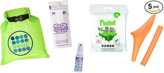 SHEWEE Flexi Travel Pack - Includes Reusable Pee Funnel, Peebol Pocket Sized Toilet, Hand Sanitiser and Dry Bag (White)