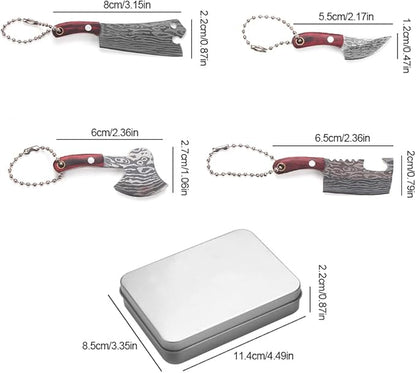 Mini Knife Set,Tiny Knife Set with Sheath,Mini Pocket Knives Keychain for Knife Collectors Gifts and Package Opener Box Cutter (4)
