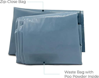 Cleanwaste Original WAG BAG - Go Anywhere Portable Toilet Kit (50 Pack) - Heavy Duty Odor Control Bags with NASA Gelling Poo Powder, Wipe, Toilet Paper (Camping, Road Trips, Emergencies, Boating)