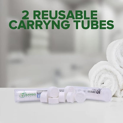 Compressed Towels Toilet Paper Tablets - Portable Compact Disposable Face Towel Wipes - Mini Coin Washcloth Tissues For Travel Camping Or Hiking + Reusable Water Tissue Dispenser (Daily Use 100)